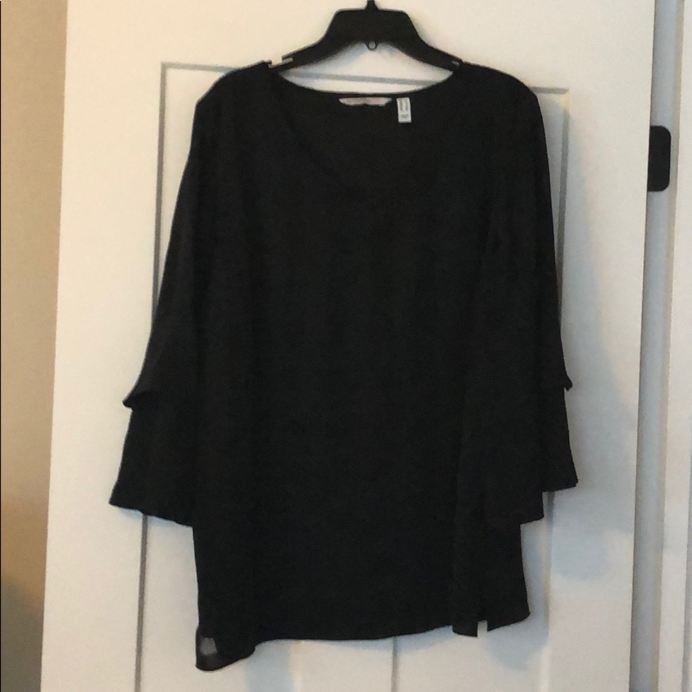 Gingham chiffon bell sleeve blouse